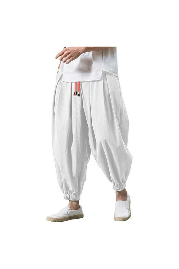 Pants Men Casual Harem Pant Loose Lightweight, Breathable Casual Hippie Trousers Lightweight Loose Beach Yoga Pants White