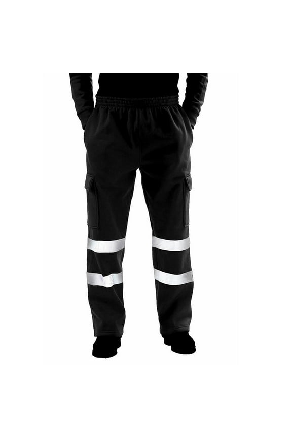 Pants for Men Waterproof Reflective Safety Rain Trousers Gears for ming Fishing Sports Cotton Works Pants with Pocket Black