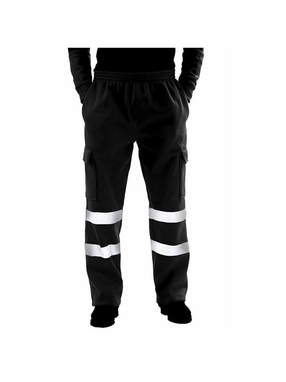 Pants for Men Waterproof Reflective Safety Rain Trousers Gears for ming Fishing Sports Cotton Works Pants with Pocket Black