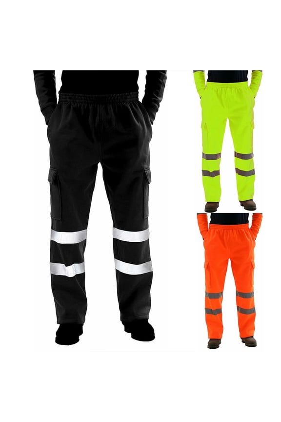 Pants for Men Waterproof Reflective Safety Rain Trousers Gears for ming Fishing Sports Cotton Works Pants with Pocket Orange