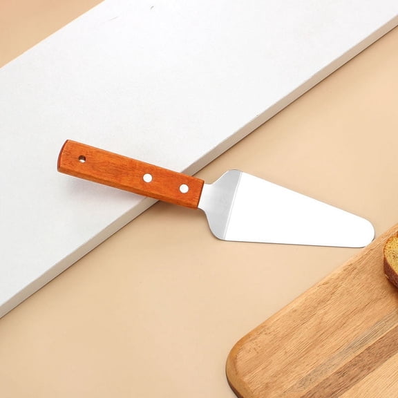 RYDCOT Pizza Pie Serve Cake Holder, Stainless Steel Transfer Triangular Spade Spatula for Cake Baking, Wood Wooden Handle Shovel (1 Pcs)