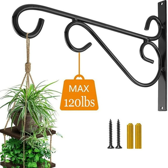 RYDCOT Plant Hangers Outdoor Bracket, Indoor Wall Mount Metal Heavy Duty Rust-Resistant Bird Feeder Plant Hooks for Hanging Planters, Flower Baskets, Black