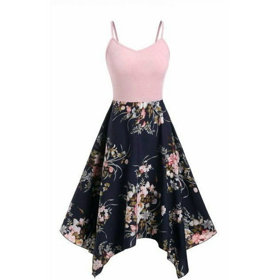 RYDCOT Plus Size Fashion Womens Floral Print Asymmetric Camis Handkerchief Dress Pink L