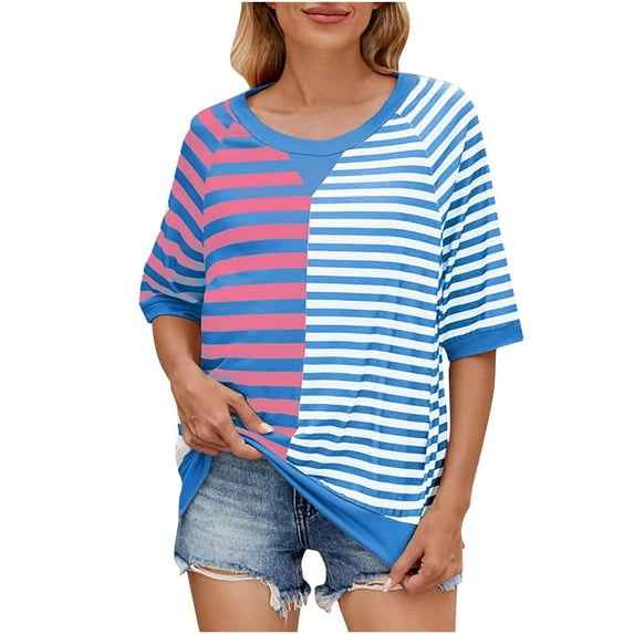 RYDCOT Plus Size Tops for Women Summer ,Womens Casual Summer Short Sleeve Crewneck Color Block T-Shirts Tops 2025 Trendy Clothes Flash&nbsp; Purple