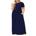 thumbnail image 1 of RYDCOT Plus Size Women Casual O-Neck Summer Short Sleeve Solid Loose Pocket Long Dress Blue XXXXXL, 1 of 5