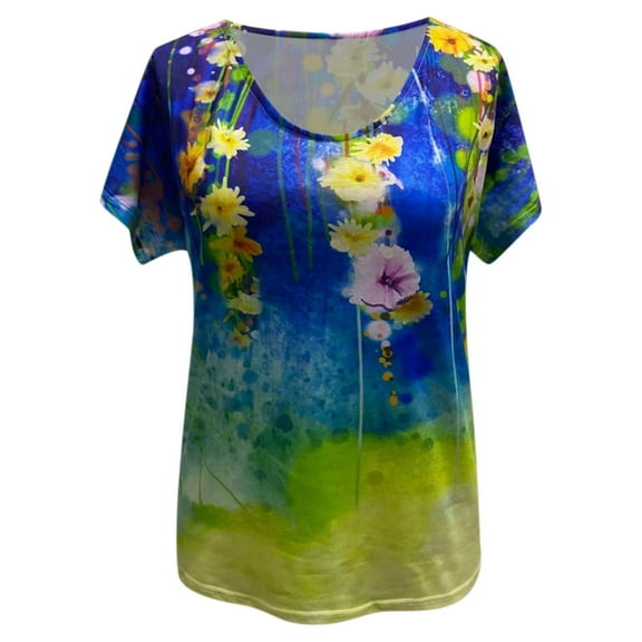 RYDCOT Plus Size Women Short Sleeve Print V-Neck Tops T-Shirt Blouse