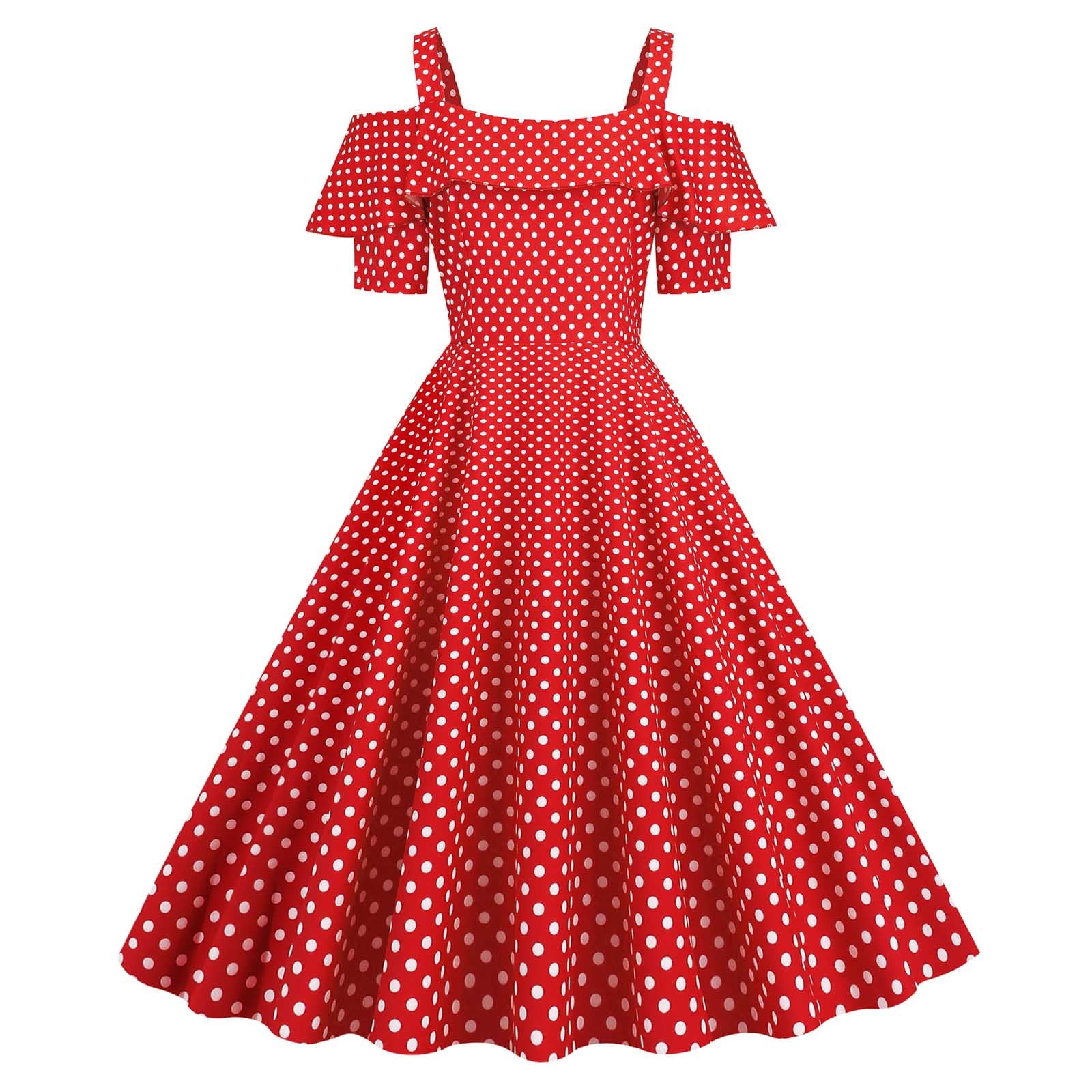 RYDCOT Polka Dot Dresses for Women 2024 Short Sleeve off Shoulder Vintage  1950 Rockabilly Dresses Cocktail Dresses for Women Evening Party -  Walmart.com