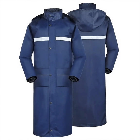 RYDCOT Raincoat Waterproof Long Rain Jacket Lightweight Rainwear Reflective with Packable Hood for Men Women Adults Navy