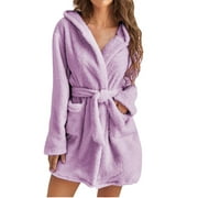 RYDCOT Robes for Women Lightweight Bathrobe Hooded Fleece Soft Plush Short Flannel Sleepwear House Coat Warm Bath Robe Loungewear with Pockets Sale or Clearance