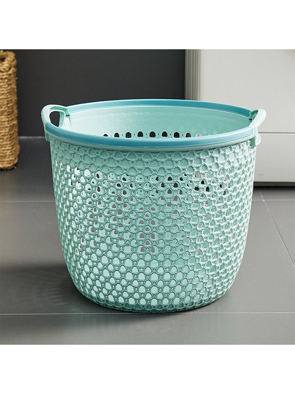 Round Laundry Basket, Plastic Clothes Hamper, Dirty Clothing Storage Organizer with Handles for Bedroom, Bathroom, and Closet