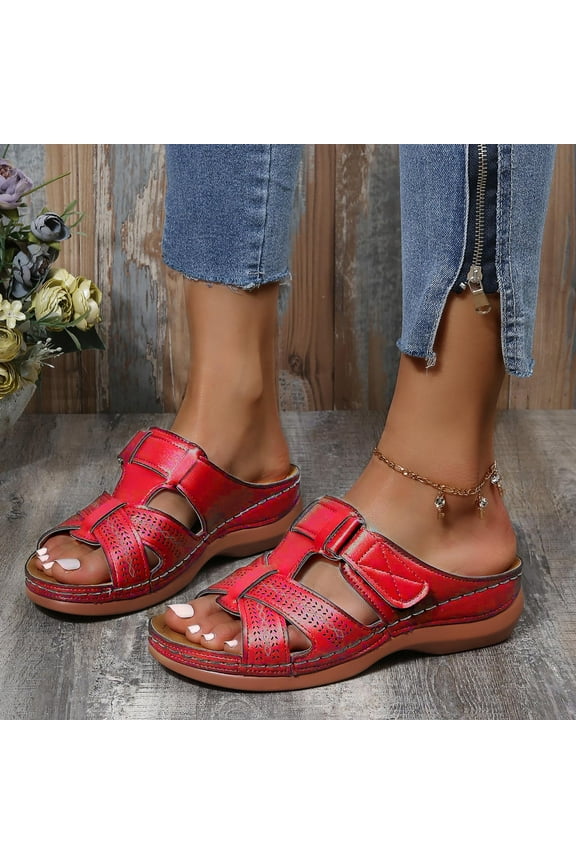 RYDCOT Sandals Women Dressy,Women's Flat Arch-Support Sandals Shoes,Ladies Beach Orthopedic Sandals,Summer Non-Slip Causal Slippers Red 9.5(43)