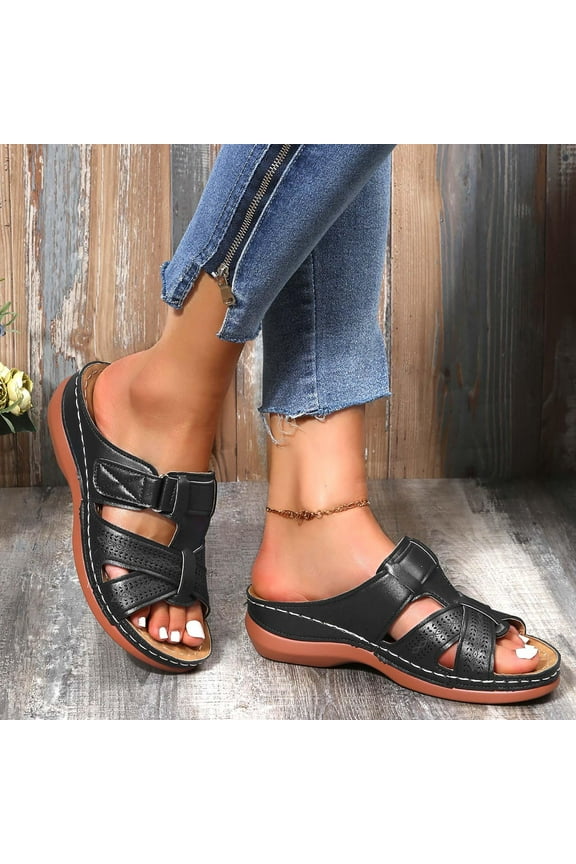 RYDCOT Sandals Women Dressy,Women's Flat Arch-support Sandals Shoes Ladies Beach Orthopedic Sandals Summer Non-Slip Causal Slippers Gifts for Men/Women Black 9.5(43)