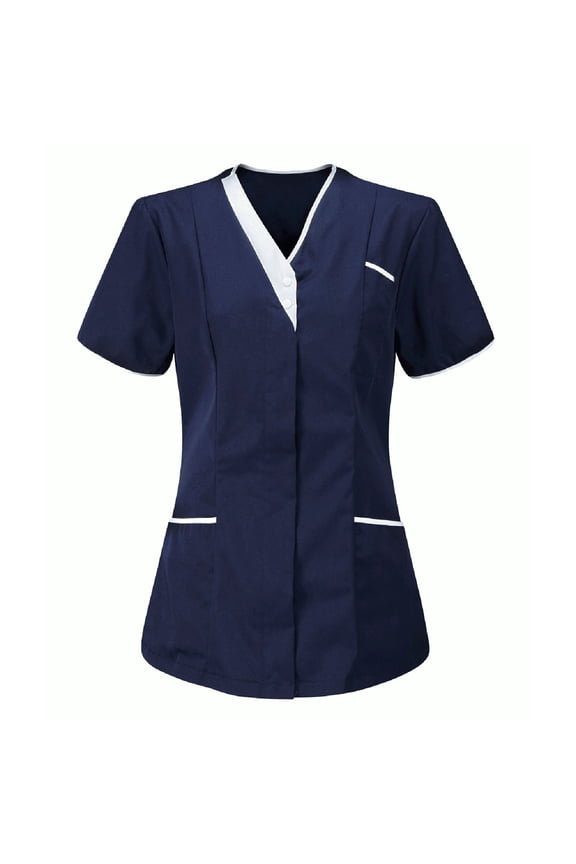Scrubs for Women Short Sleeve Scrub Tops V Collar Comfort Fit Clinic Shirts Customized for Customers Navy