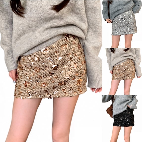 RYDCOT Sequin Sparkly Skirt Low Waist Bodycon Party Club Shorts Mini Micro Glitter Skirts Gray
