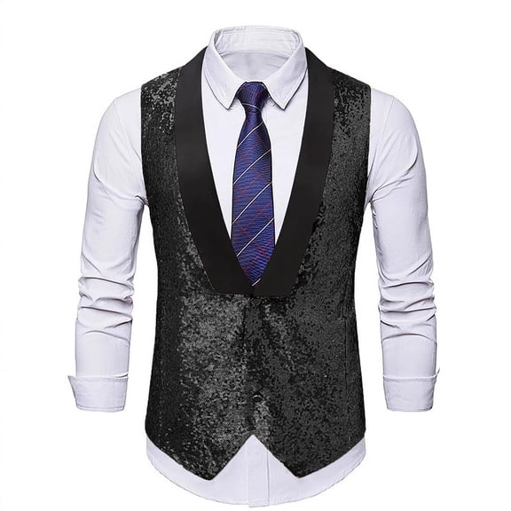 RYDCOT Sequin Vest Party formal V-Neck Shiny Waistcoat for Wedding Events Mardi Gras St Patricks Day Carnival Black
