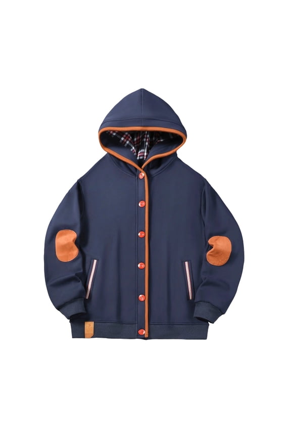 Sherpa Lined Hoodies for Men Heavyweight Single Breasted Sweatshirt Thick Fleece Jackets Winter Warm Coats Navy