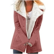 RYDCOT Sherpa Lined Jacket Women Winter Coat for Women 2024 Plush Button Coat Long Sleeve Winter Jacket Outerwear with Pockets Sale or Clearance
