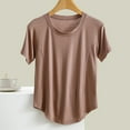 thumbnail image 1 of RYDCOT Short Sleeve Pajama Tops for Women Casual Solid Color Round-Neck T Shirt Summer Blouses Basic Tops for Woman Khaki, 1 of 3