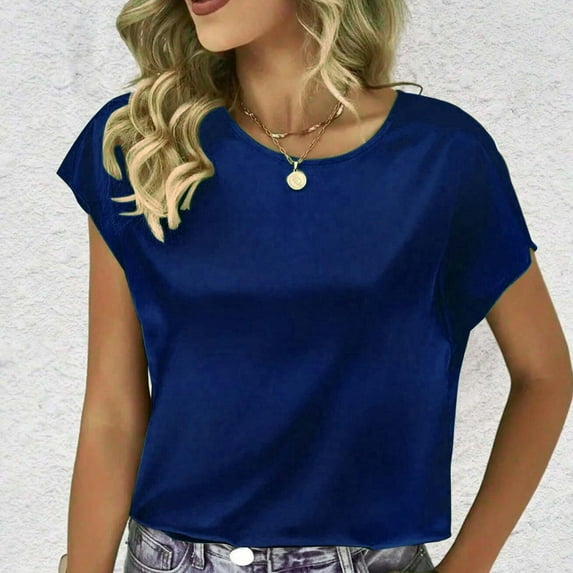 RYDCOT Short Sleeve Shirts for Women Trendy Summer Business Casual Tops for Women Solid Color Satin Silk Top Elegant Clothes Summer Outfits Clearance