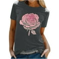 thumbnail image 1 of RYDCOT Short Sleeve Tops for Women 2025 Trendy Rose Graphic Tee T Shirt Loose Fit Summer Casual Crew Neck Tops Blouses&nbsp;Sale Dark Gray, 1 of 5