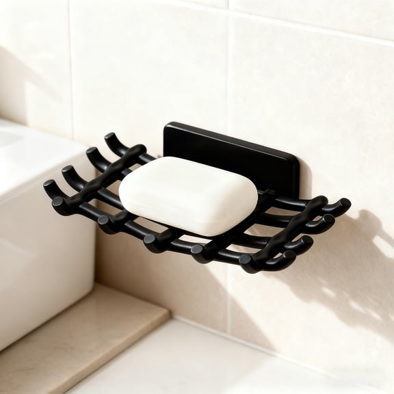 RYDCOT Soap Bar Holder for Shower Wall, Self Draining Soap Dish with Hooks, No Drilling, Bathtub Kitchen Sink Waterproof Adhesive Wall Mounted Dish (1Pcs)