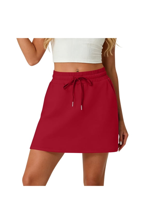 Soft Sweat Skirts for Women A-Line Drawstring Summer Casual Lounge Short Skirts with Pocket Red