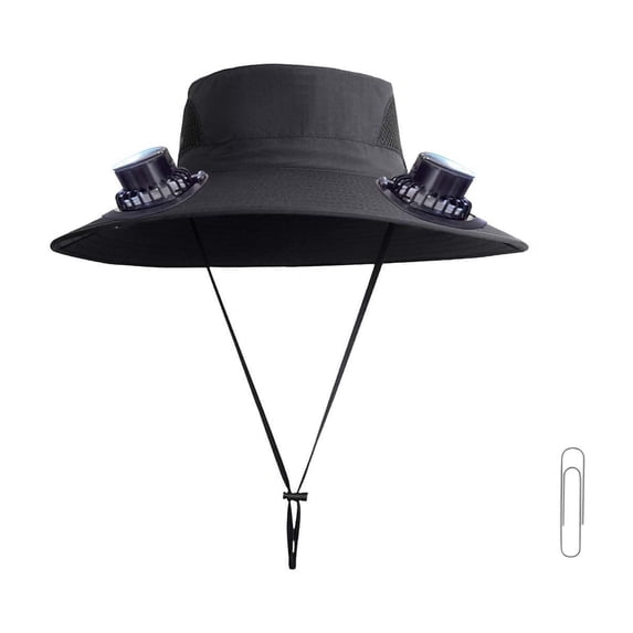 RYDCOT Solar Fan Hat, Wide Brim Sun Cap with 2 Solar Sun Protection Fans, USB and Solar Powered Fan Hat, 3 Speed Adjustable Fan Hat