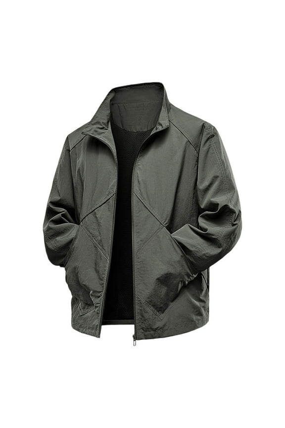 Spring Workwear Jacket Men's Standing Collar Elastic Waterproof Outdoor Casual Jacket Fall Coat Army Green