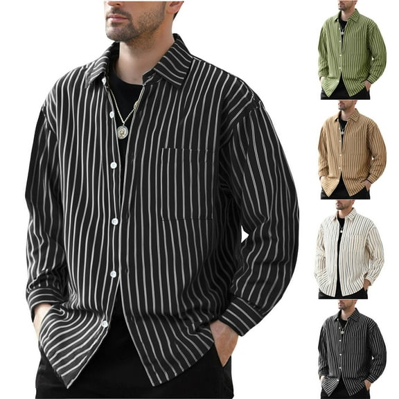 RYDCOT Striped Jacket for Men's Button Cardigan Long Sleeved Lapel Shirt Sports Coats Yellow