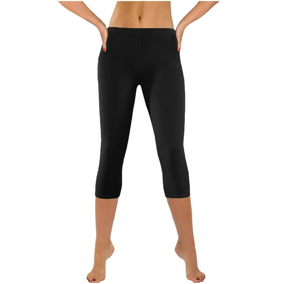 RYDCOT Summer 2024 Capris Leggings with Pockets for Women High Waisted Tummy Control Workout Athletic Running Yoga Pants Sale Black
