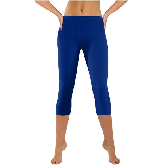 RYDCOT Summer 2024 Capris Leggings with Pockets for Women High Waisted Tummy Control Workout Athletic Running Yoga Pants Sale Blue