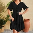 thumbnail image 1 of RYDCOT Summer Casual Dresses for Women 2024 Short Sleeve V-Neck Jacquard Waistband Dress Ladies Dresses for Church Women's Clothing Sale Black, 1 of 9
