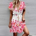 thumbnail image 1 of RYDCOT Summer Dresses for Women 2024 Short Sleeve Vacation Beach Crochet Lace V-Neck Sundresses Casual Floral Tropical Print Tie Dress Clearance Hot Pink, 1 of 9