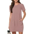 thumbnail image 1 of RYDCOT Summer Dresses for Women 2024,Womens Solid Crewneck Short Sleeve T-Shirt Dress Loose Beach Vacation Mini Dress with Pockets on Clearance, 1 of 7