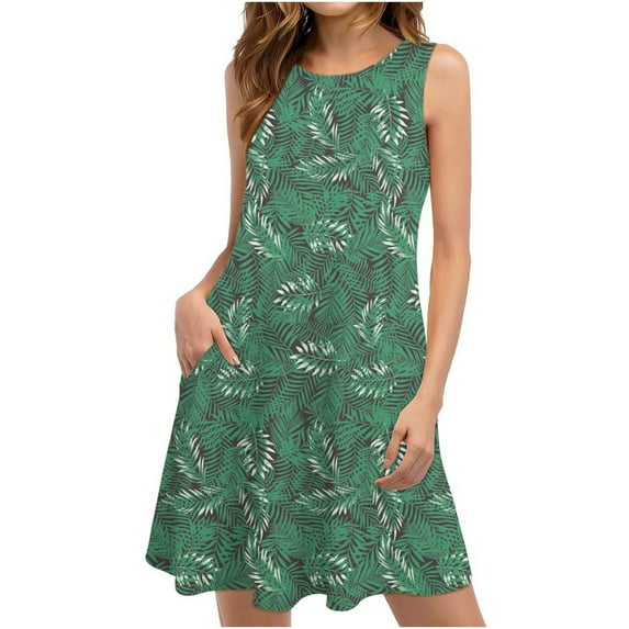 RYDCOT Summer Dresses for Women Beach Vacation Sleeveless Floral Tshirt Dresses Sundress Casual Loose Boho Tank Dress with Pockets Sale