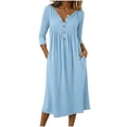 thumbnail image 1 of RYDCOT Summer Dresses for Women Loose Fit 3/4 Length Sleeve Button Shirt Dress with Pockets Long Bohemian Sundress Light Blue, 1 of 6