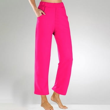 RYDCOT Summer Pants for Women 2024 Casual Solid Color Elastic Waist Pants with Pockets Wide Leg High Waisted Lounge Pants Loose Fit Pink
