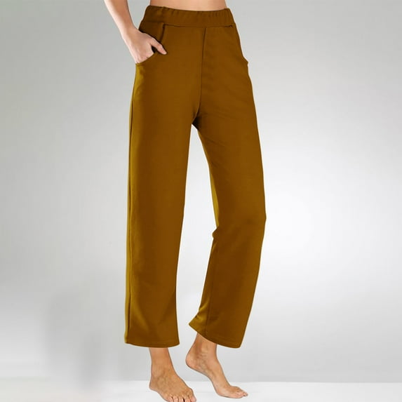 RYDCOT Summer Pants for Women 2024 Casual Solid Color Elastic Waist Pants with Pockets Wide Leg High Waisted Lounge Pants Loose Fit Khaki