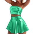 thumbnail image 1 of RYDCOT Summer Two Piece Outfits for Women Going Out Glossy Tube Crop Tops High Waist Pleated Mini Skirt Sets Green, 1 of 8