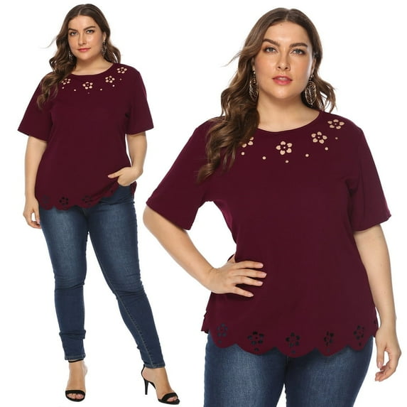 RYDCOT Summer Women Casual Plus Size Short Sleeve T Shirt Top Blouse Black