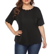UTTOASFAY Summer Women Casual Plus Size Short Sleeve T Shirt Top Blouse Black