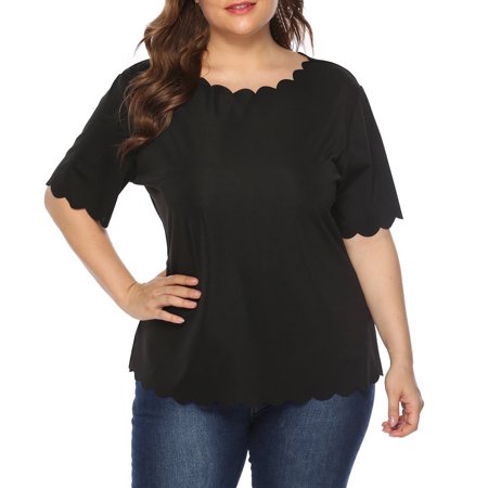 UTTOASFAY Summer Women Casual Plus Size Short Sleeve T Shirt Top Blouse Black