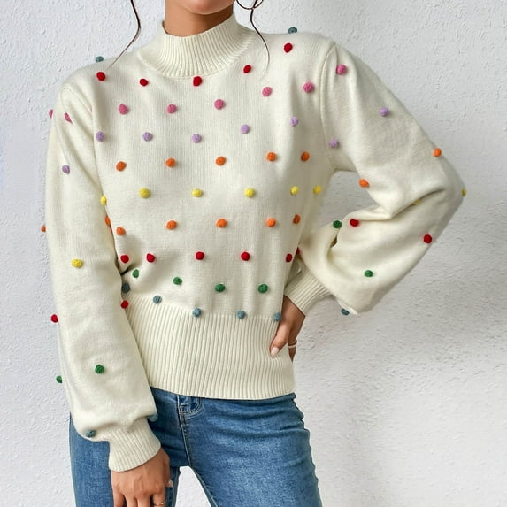 RYDCOT Sweaters for Women Clearance Winter Sweaters for Women 2023 Trendy Fashion Solid Color Long Sleeve Round-Neck Pullover Sweaters Sale Beige