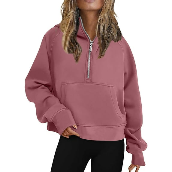 RYDCOT Sweatshirts for Women Loose Fit Plus Size Sweatshirts for Women Half Zip Cropped Hoodies Pullover Sweatshirts Spring Fall Outfits Tops Clearance $10