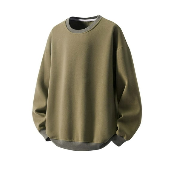 RYDCOT T Shirts for Men Casual Fashion Solid Color Loose Crew Neck Sweatshirt Long Sleeve Tee Shirts Top Army Green