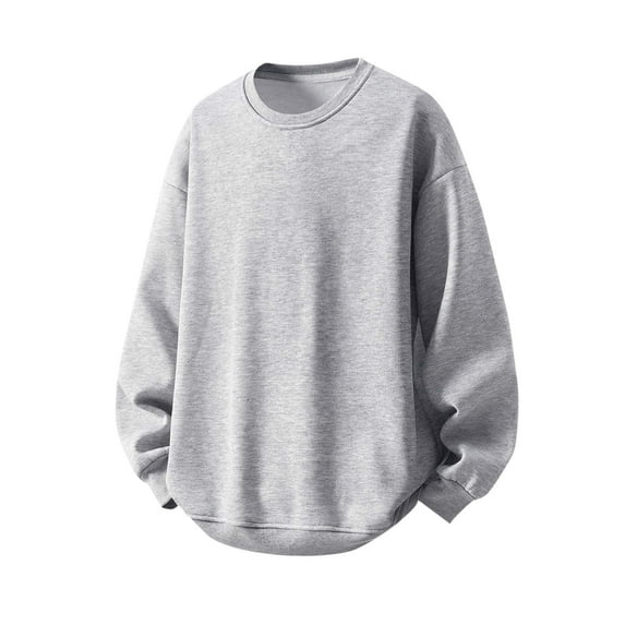 RYDCOT T Shirts for Men Casual Fashion Solid Color Loose Crew Neck Sweatshirt Long Sleeve Tee Shirts Top Gray