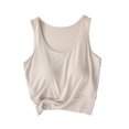 thumbnail image 1 of RYDCOT Tank Top with Built in Bra for Women 2025 Summer Scoop Neck Camisole Sleeveless Basic Top Double Lined Slim Fit T Shirt Cropped Tee 2025 Clearance Beige, 1 of 5