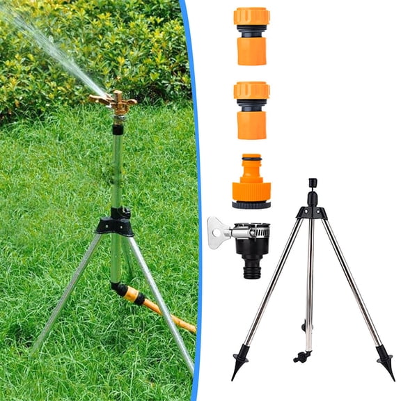 RYDCOT Telescoping Tripod, Adjustable Mobile Rotary Gear Drive Garden Sprinkler for Yard W/Premium Quick Connect Starter Set