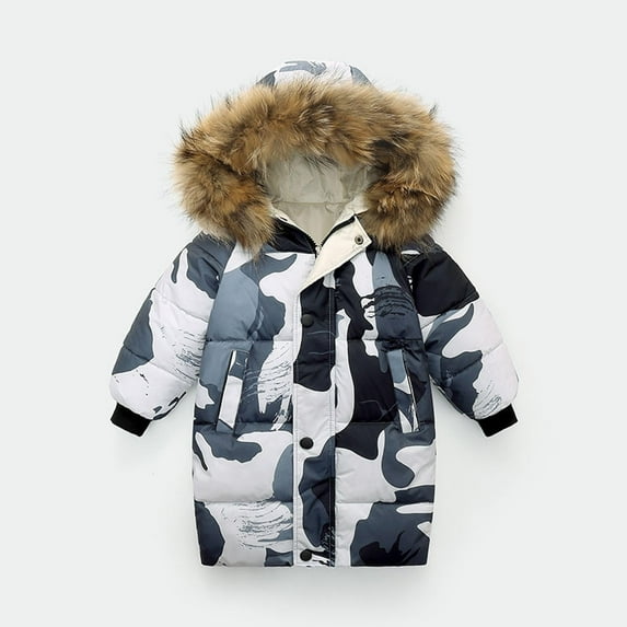 RYDCOT Thicken Warm Kids Down Coat Winter Hooded Long Boys Girls Cotton Down Jackets Outerwears Children Clothing (1-10years) on Clearance