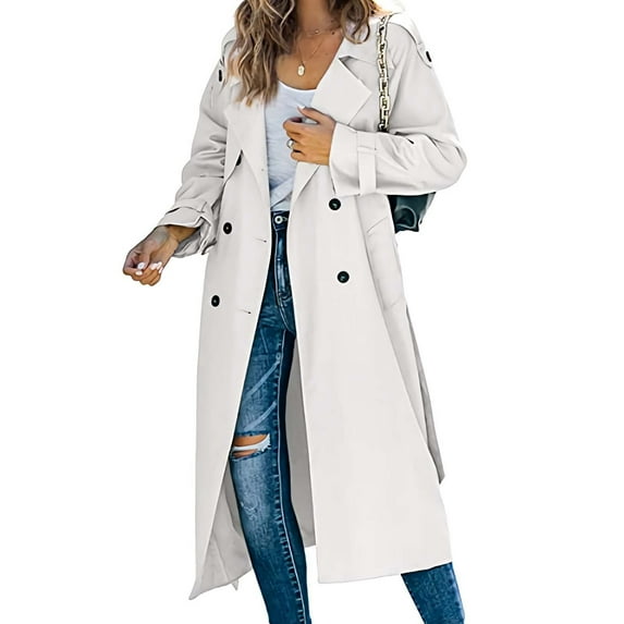 RYDCOT Trench Coats for Women Long Long Sleeved Double Breasted Classic Lapel Coat Trench Coat Jacket Windproof Overcoat Sale or Clearance
